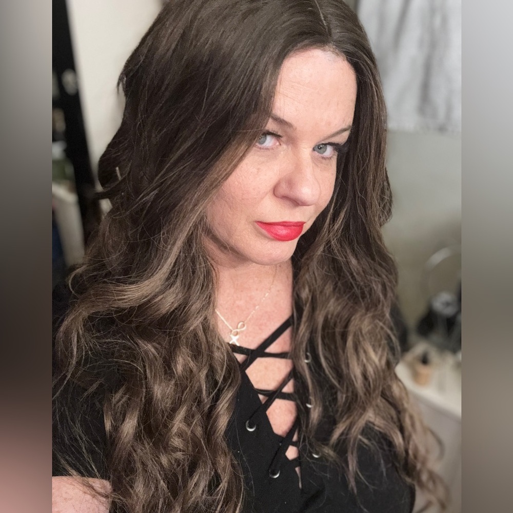 Medium Brown long curly wig